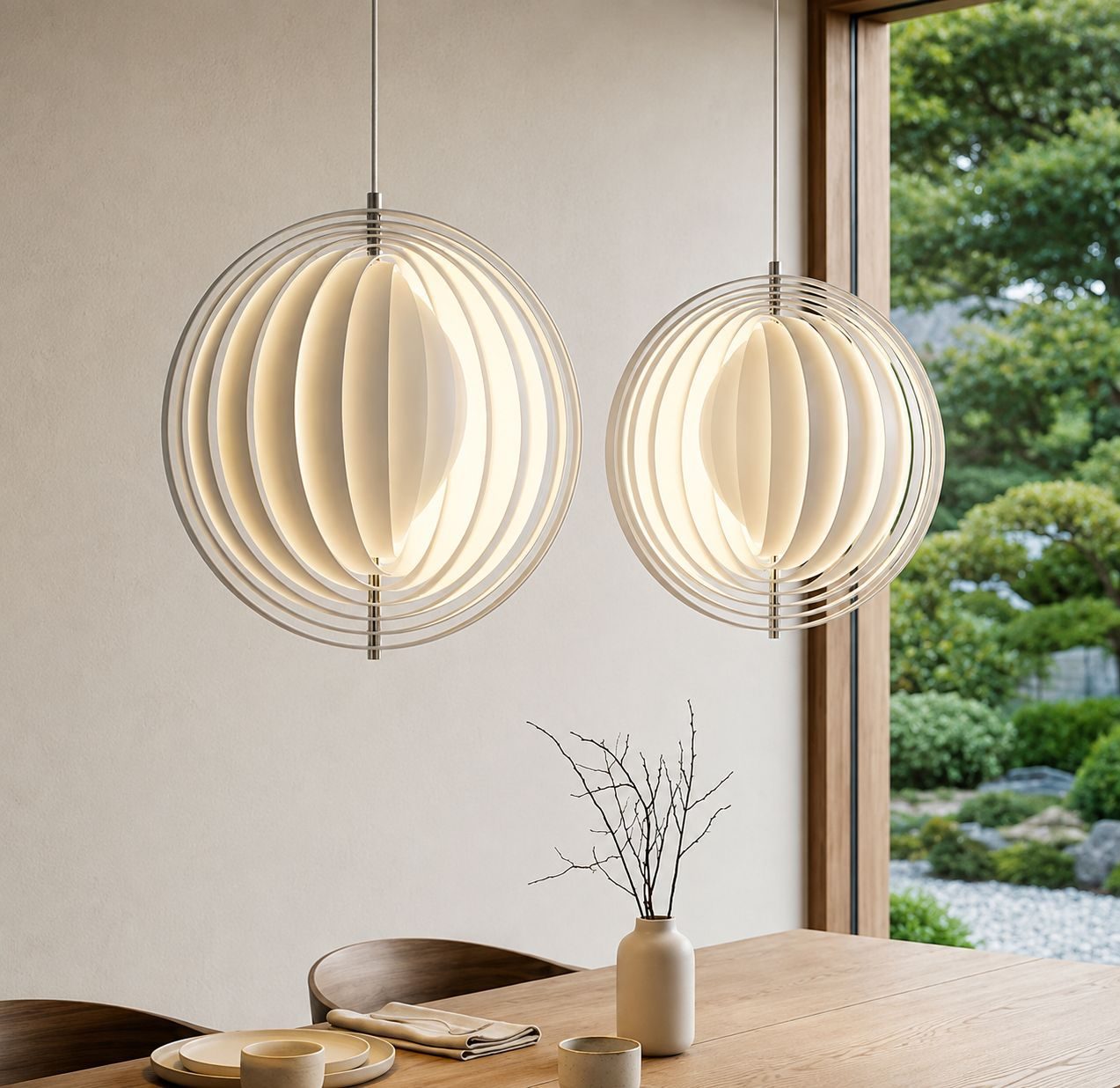 Globe pendant light with ribbed vertical texture