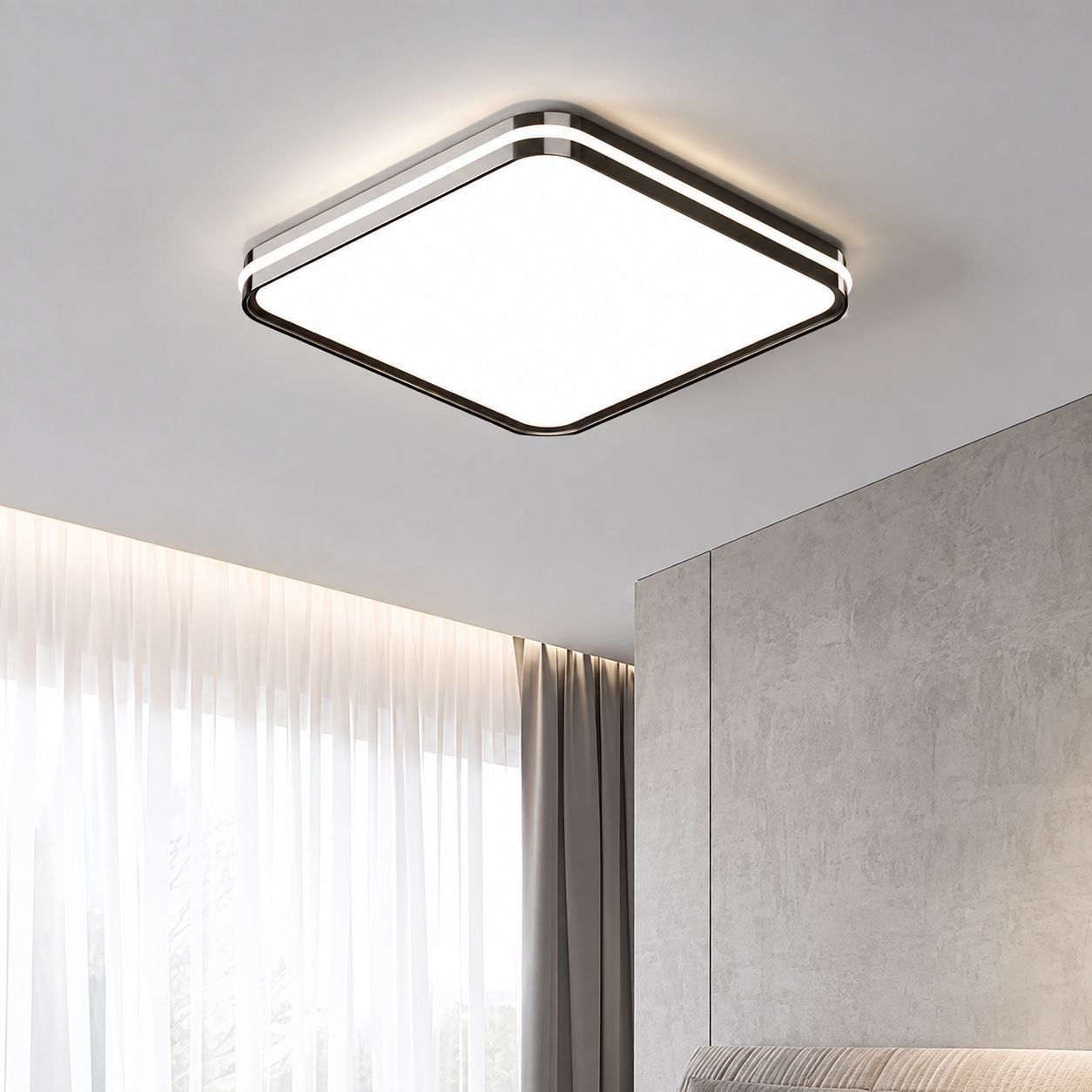 Square flush-mount ceiling light with two LED lines
