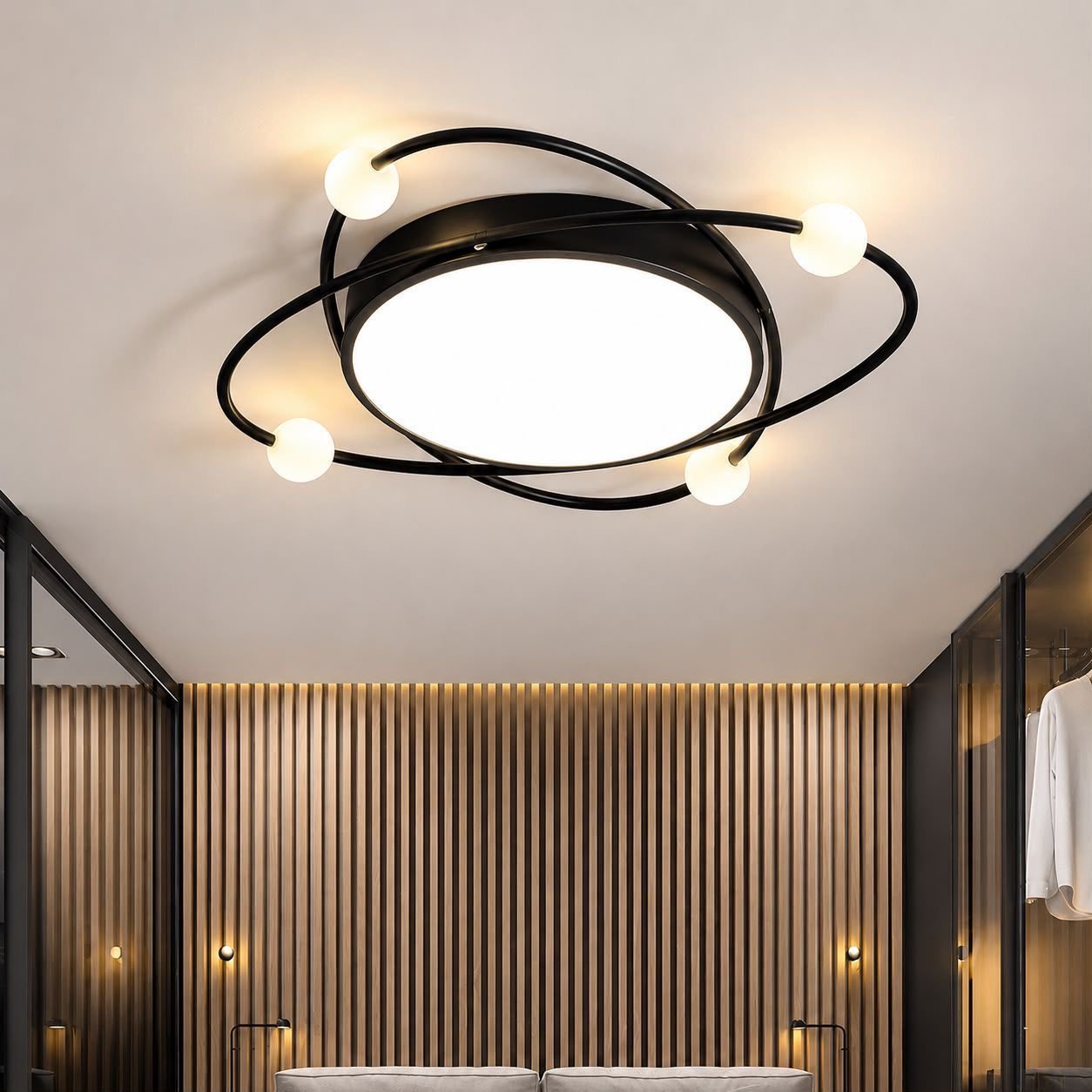 Ring-shaped flush-mount ceiling light with small globe bulbs