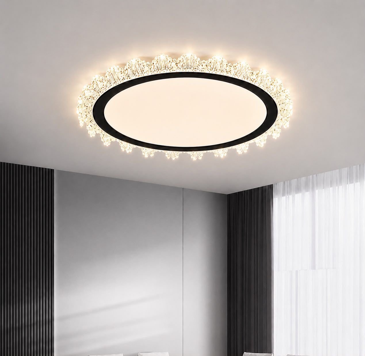 Round flush-mount ceiling light with a crystal halo rim