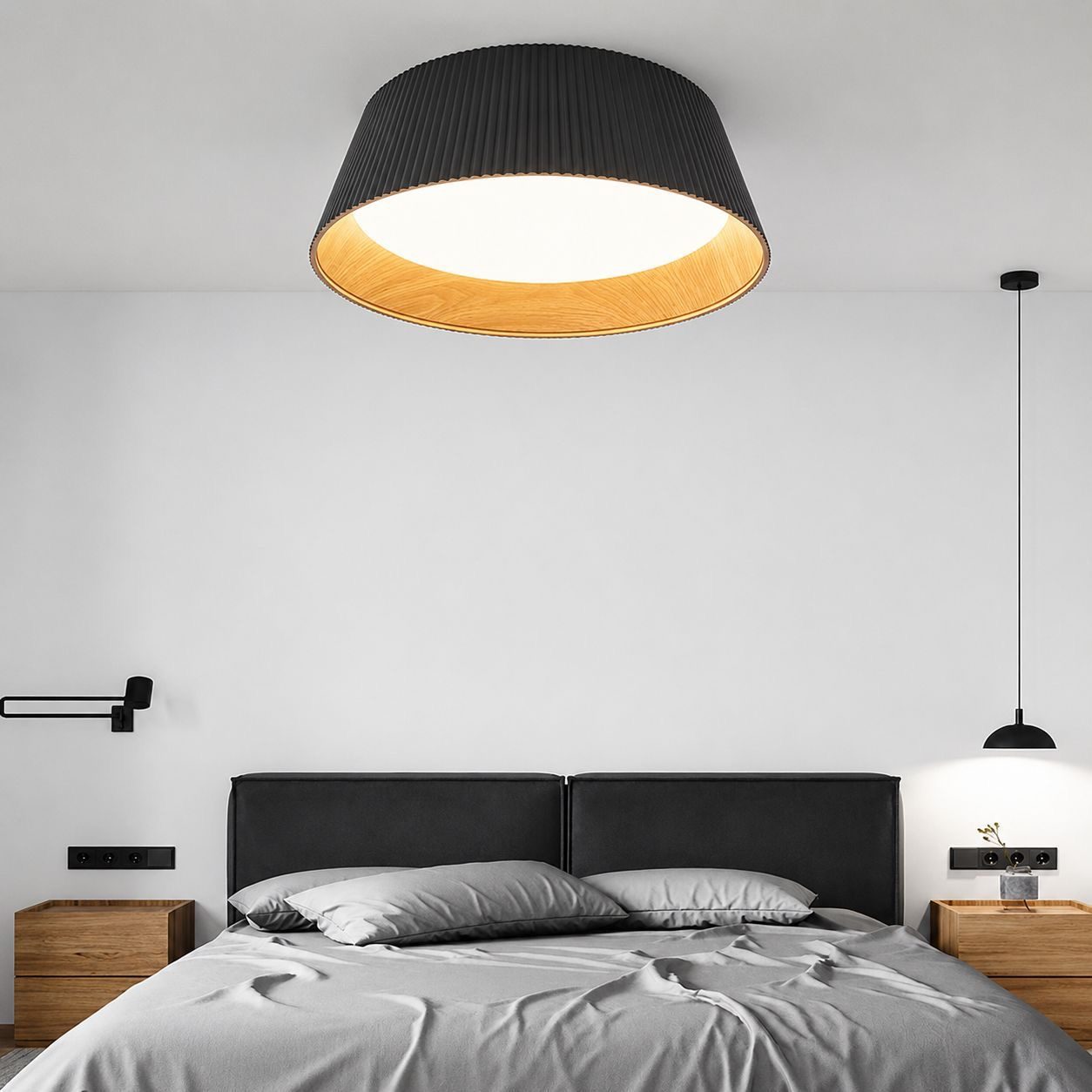 Black dome-shaped flush-mount ceiling light