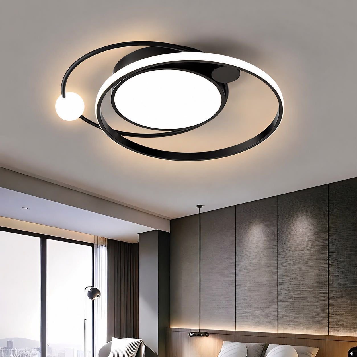 Round flush-mount ceiling light with layered ring detail