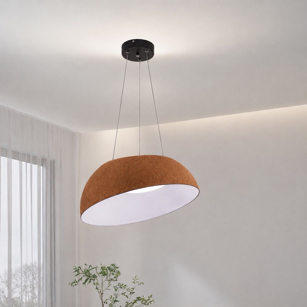 Brown dome-shaped pendant light