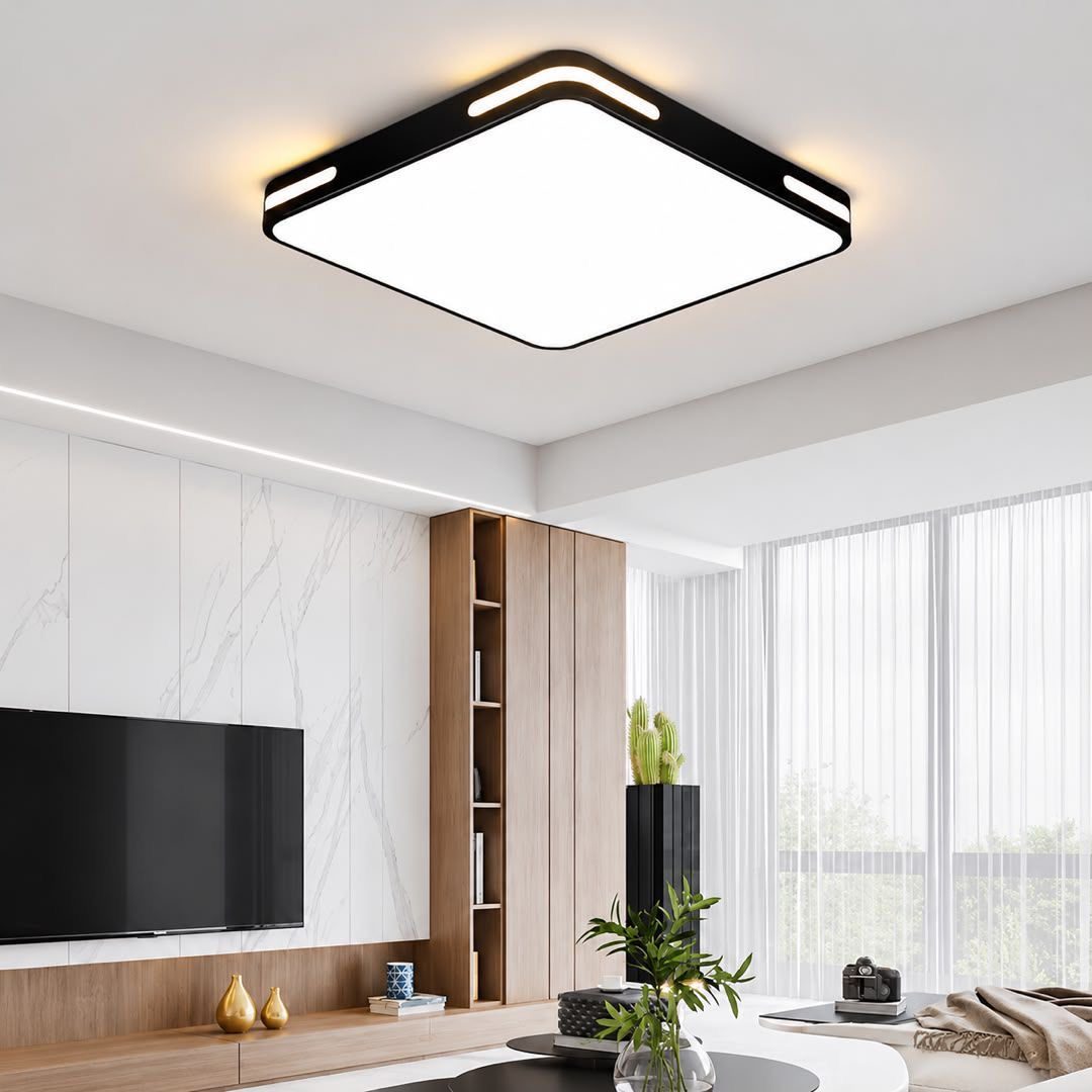 Black flush-mount ceiling light with rounded square corners