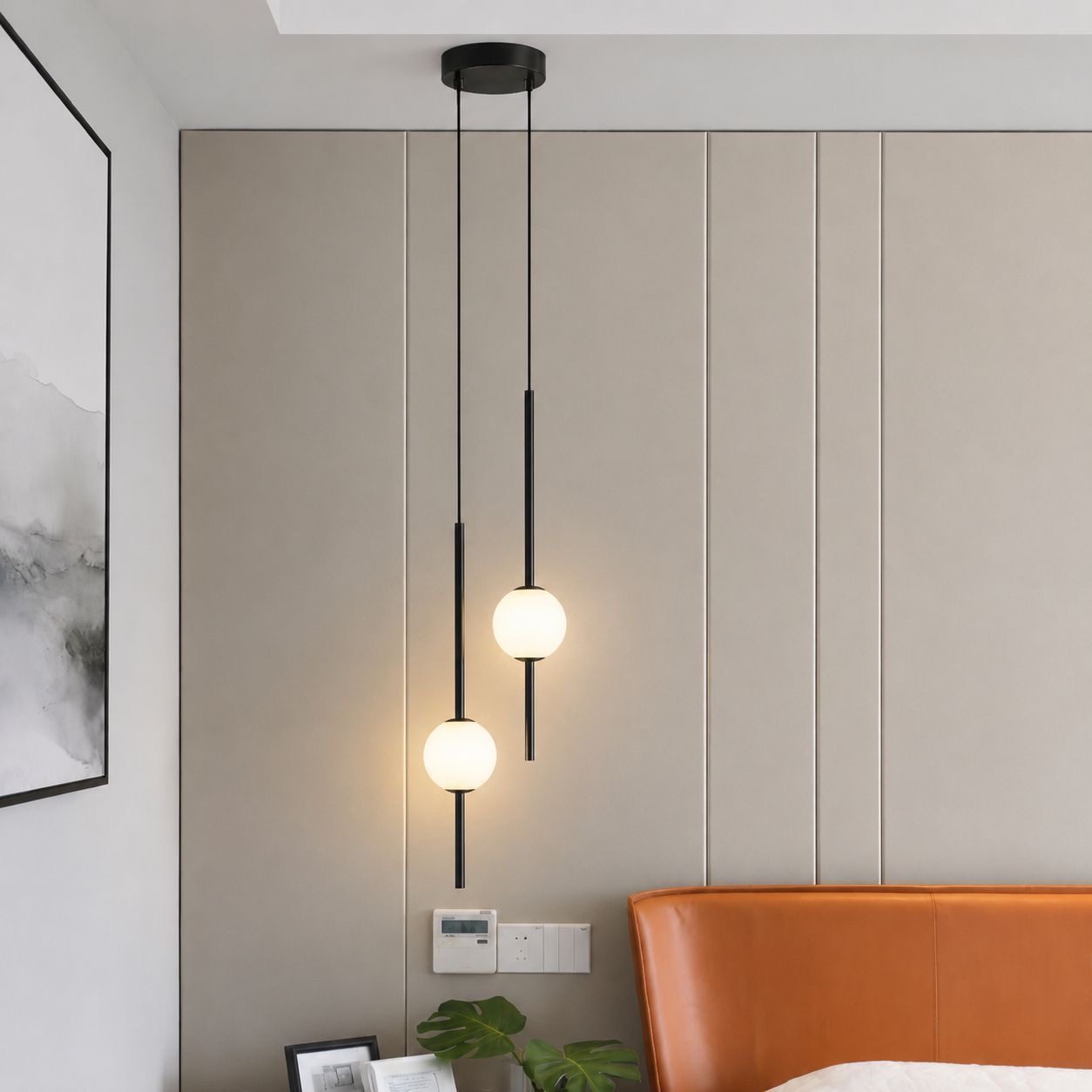 Pendant light with multiple globes stacked vertically