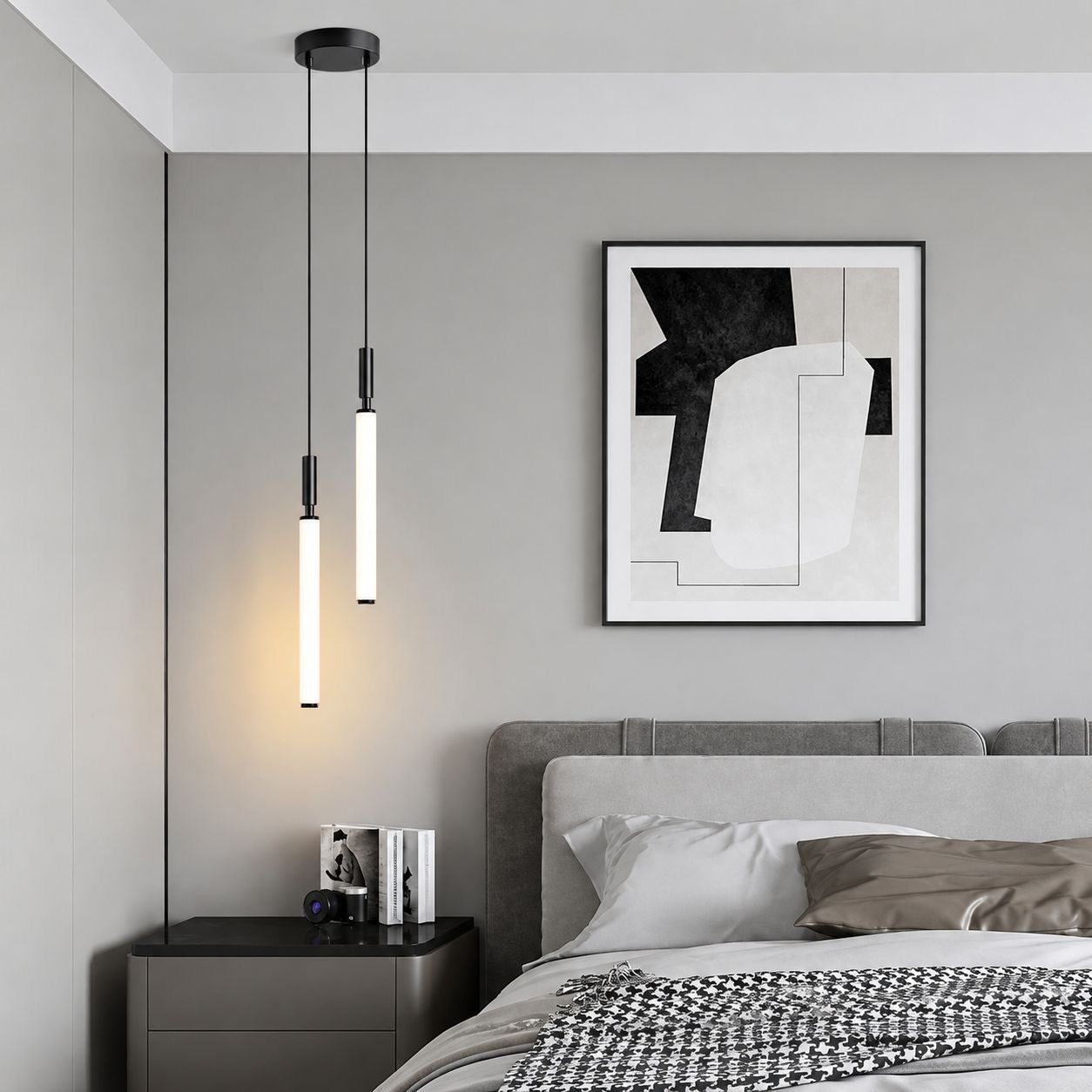 Pendant light with two slim parallel tubes