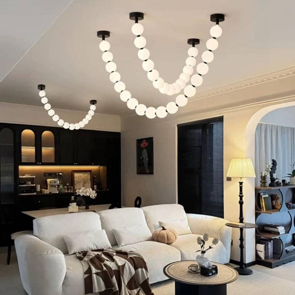 Modern Luxury Glass Beads Lighting Foyer Staircase Entrance Long Chain Necklace Lamp Decorative Room Hotel Lobby Chandelier