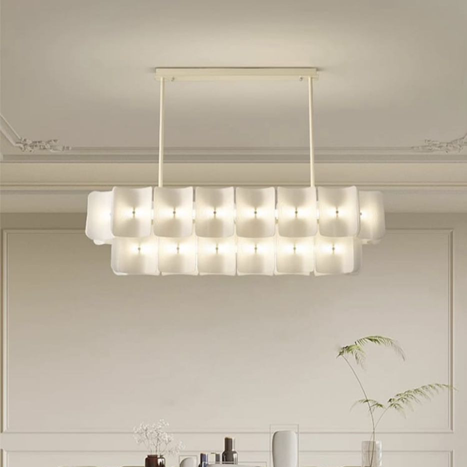 Cream Linear Ripple Hardware Acrylic Fixed Pendant Lamp 3000K Warm Dining Kitchen Villa Apartment Decor Light