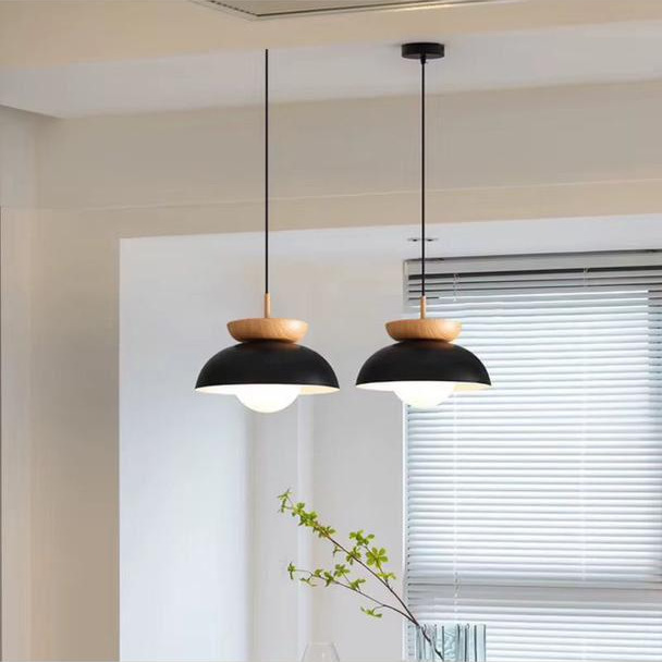 Japanese Wood Tone LED Pendant Light Wabi-Sabi Style Adjustable Height Middle Size for Nordic Dining Tea Room Minimalist Modern