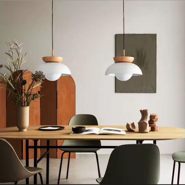 Wood Tone LED Pendant Light Wabi-Sabi Style Adjustable Height Middle Size for Nordic Dining Tea Room Minimalist Modern