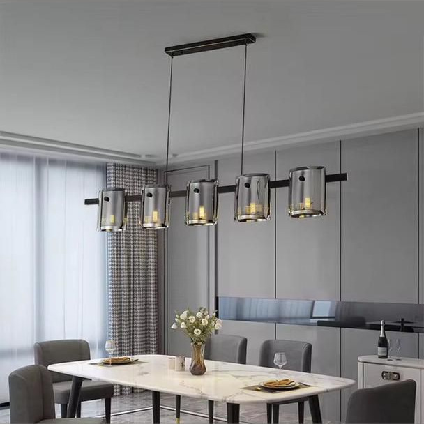 Modern Glass LED Pendant Light for Living Room Bedroom Interior Lighting Smoke Grey Luxury Round LED Ceiling Chandelier